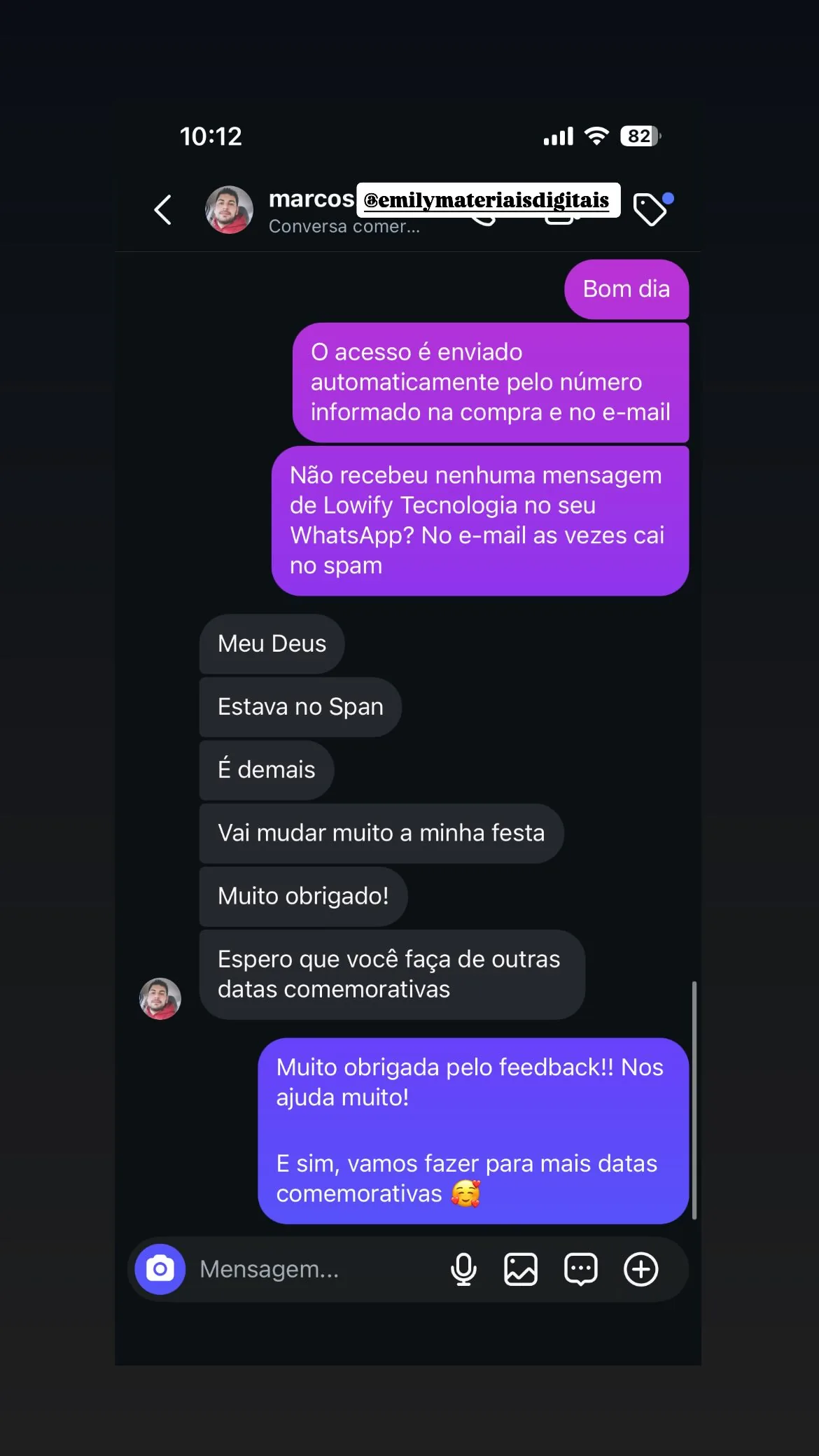 Print de conversa com cliente satisfeito