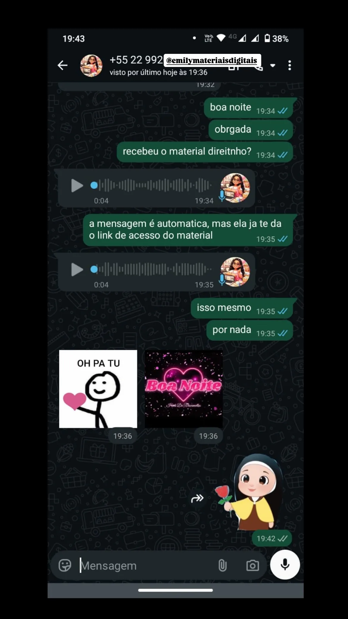 Print de conversa com cliente satisfeito