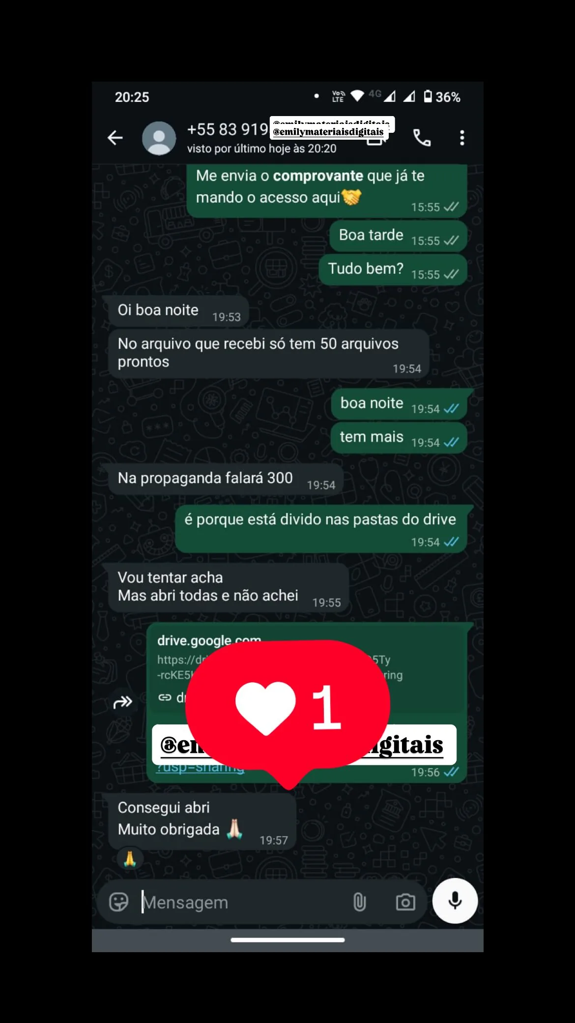Print de conversa com cliente satisfeito
