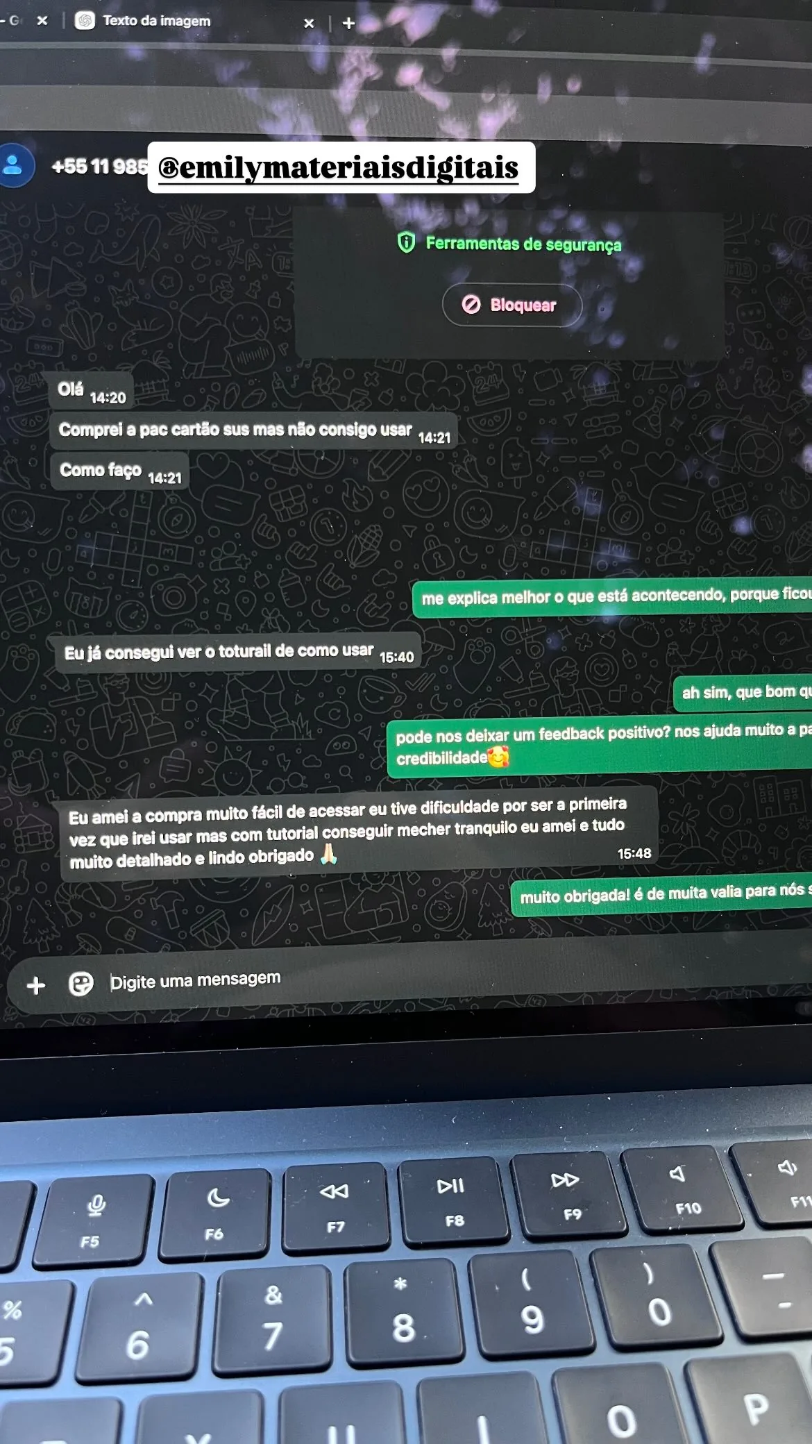 Print de conversa com cliente satisfeito